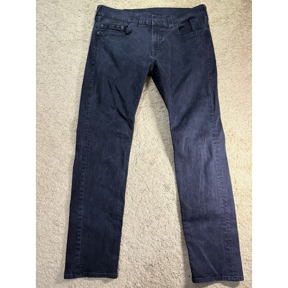 True Religion Geno Relaxed Slim Jeans Men 38 Black Straight Leg Mid Rise Preppy